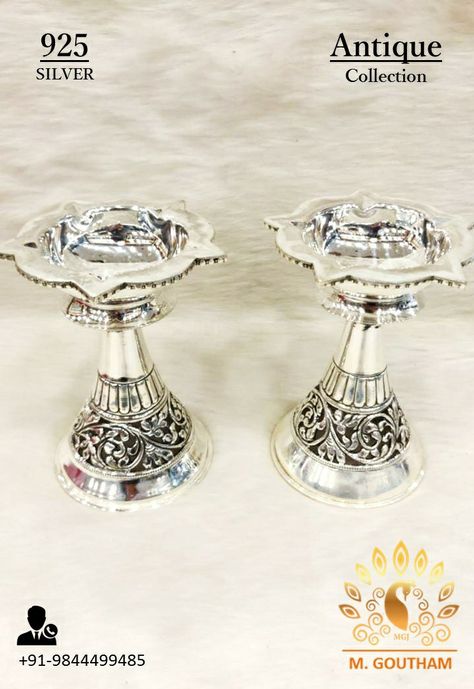 Antique Make 925 Silver Deepam :) Silver Deepam Lamps, Silver Deepam Design Antique, Silver Deepam Design, Silver Deepam, Silver Utensils, Silver Silverware, Silver Articles, Pooja Decor, Silver Lamp