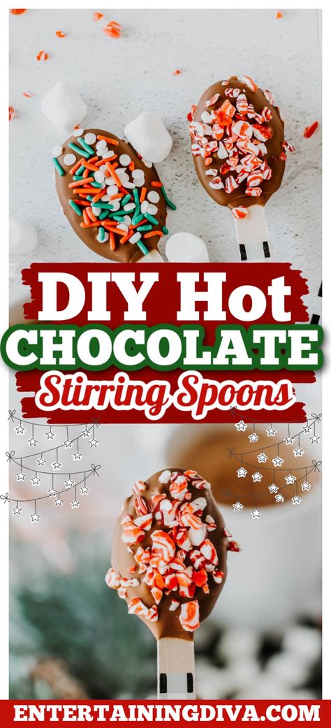 DIY Hot Chocolate Stirring Spoons Chocolate Covered Spoons, Hot Cocoa Spoons, Make Your Own Hot Chocolate, Cocoa Spoons, Christmas Turkey Recipes, Chocolate Station, Hot Chocolate Spoons, Diy Hot Chocolate, Hot Drinks Recipes