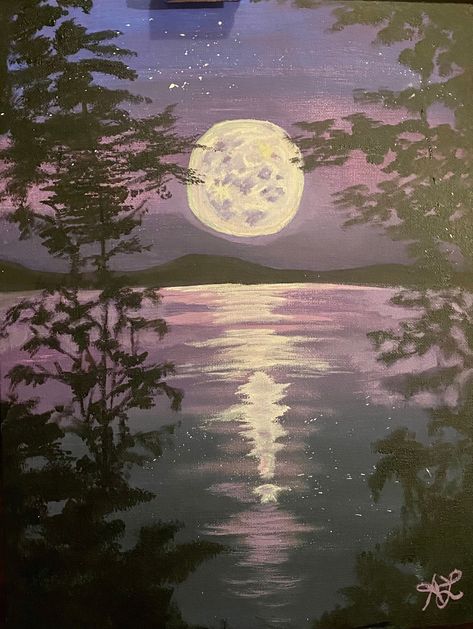 This painting really comes to life and makes you feel you're actually there. Beautiful moonlight over the water, with majestic shades of purple nestled in between dark trees capturing the perfect view over the lake. 8x10 giclee fine print. Symbolism Art, Dark Trees, Art Conservation, Expression Art, Art Critique, Masterpiece Art, Purple Painting, Conservation Art, Purple Moon