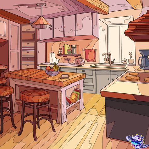 Kitchen Background, Kitchen Drawing, Building Aesthetic, Gustave Courbet, Autumn Illustration, Background Drawing, Architecture Design Concept, Interior Concept, Cartoon Background