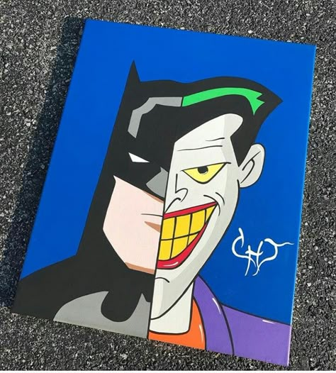 Batman Paintings On Canvas, Dc Painting Ideas, Cartoons To Paint On Canvas, Batman And Joker Painting, Marvel Paintings Easy, Cool Paintings For Guys, Painting Ideas On Canvas Characters, Joker Painting Easy, Batman Canvas Painting