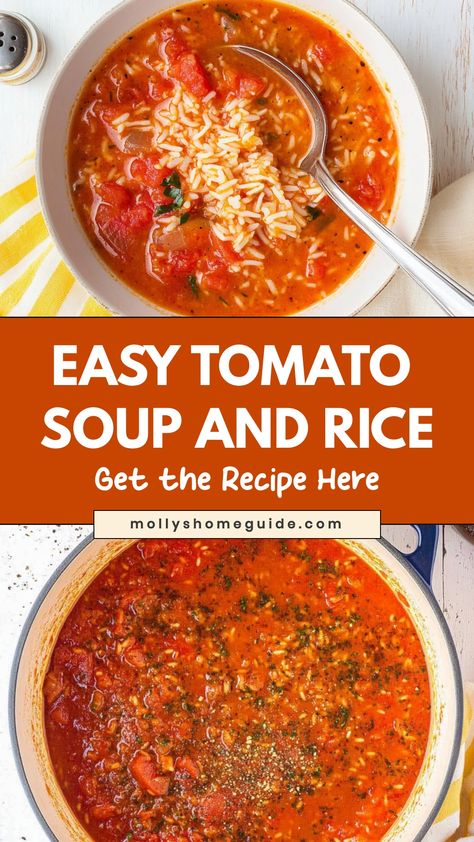 Warm up with a comforting bowl of tomato soup and rice on a chilly day. This classic combination is easy to make and full of flavor. Whether you prefer a creamy tomato soup or a chunky one, adding some rice brings an extra layer of heartiness to the dish. Enjoy this satisfying meal for lunch or dinner, paired with crusty bread or a side salad. Tomato Soup And, Tomato Rice Soup Recipe, Tomato And Rice Soup, Chunky Tomato Soup, Tomato Noodle Soup, Tomato Macaroni Soup Recipe, Chicken Tomato Soup, Tomato Rice Soup, Tomato Soup Easy