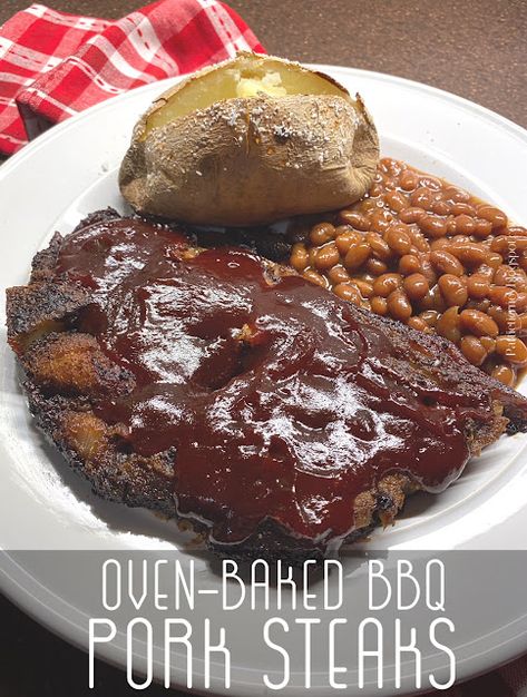 Olla-Podrida: Oven-Baked BBQ Pork Steaks Pork Steak Oven, Bbq Pork Steaks, Pork Steak Recipe, Pork Steaks, Steak In Oven, Beef Steak Recipes, Pork Chop Recipes Baked, Baked Ribs, Burger Seasoning