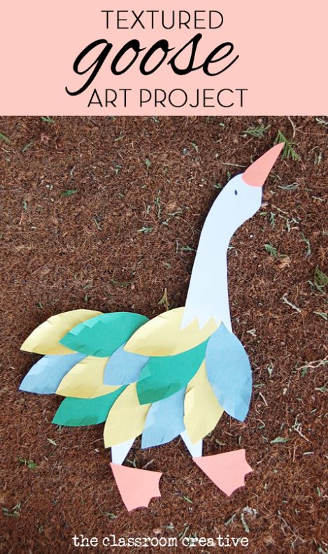 The goose is on the loose! Spring paper textured art project. Paper is such a fun medium! Goose Activities For Preschool, Preschool Duck Art, Goose Craft Preschool, Art Projects For Toddlers, Texture Art Projects, Projects For Toddlers, Goose Craft, Goose Art, Benchmark Advance