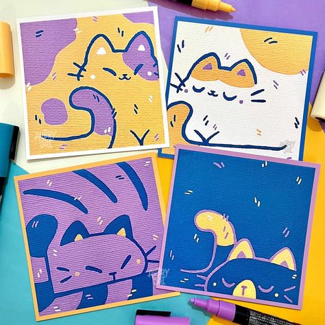 Cat Prints, Animal Illustration Art, Posca Art, Graphic Arts Illustration, Cute Animal Illustration, Graffiti Drawing, Small Canvas Art, Arte Inspo, Animated Drawings