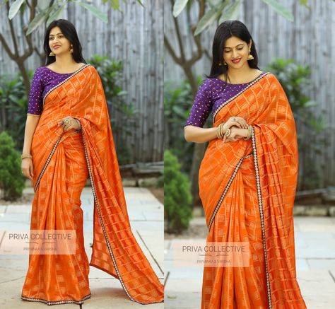 Purple Blouse Contrast Saree, Silk Saree Designs, Saree With Contrast Blouse, Purple Border, Saree Model, Bridal Things, Saree Styling, Saree Women, Wedding Saree Collection