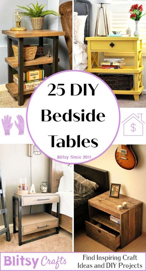 25 Cheap DIY Bedside Table Plans and Ideas Bedroom Side Tables Night Stands, Alternative Bedside Table Ideas, Nightstands Ideas Bedside Tables, Bedside Table Plans, Bedside Table Height, Bedside Tables Diy, Night Stands Ideas, Unusual Bedside Tables, Low Bedside Table