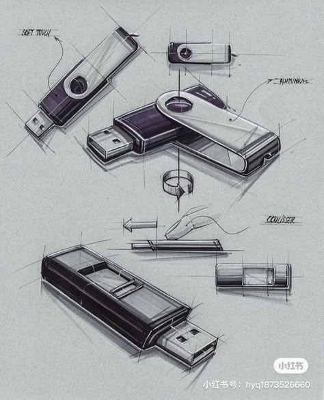 转发 // Product Design Sketching, Product Sketching, Realistic Render, Product Sketches, Product Sketch, Industrial Design Product, Design Sketching, Object Drawing, Industrial Product