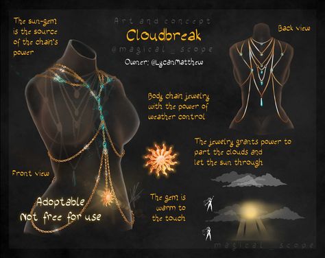 Magic Items Art, Item Rpg, Super Powers Art, Magical Accessories, Magic Items, Fantasy Props, Magic Design, Clothing Design Sketches, Body Chains