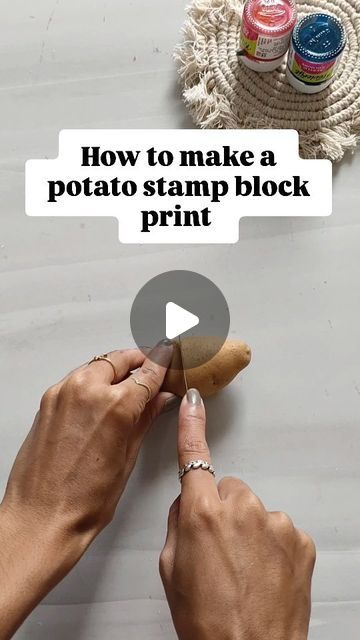 Komal Singh on Instagram: "How to make a potato stamp block print 
.
.
#fabric #blockprinting #diycrafts #diy #handmade #reels #instagood #insta #artist #trend" Potato Stamps Diy Block Prints, Potato Printing Kids, Potato Stamp Art, Block Printing Ideas Design, Hand Carved Stamps Diy, Potato Stamps, Potato Printing, Homemade Stamps, Potato Stamp