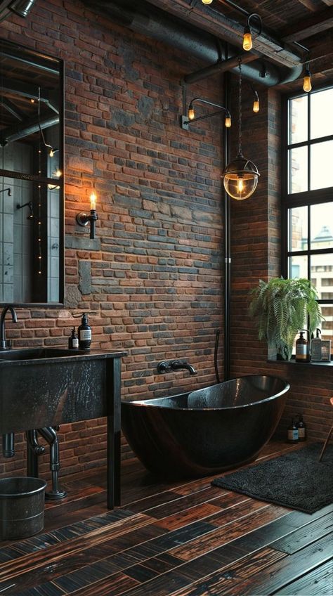 Black Ceiling In Bathroom, Grunge Bathroom Aesthetic, Dark Modern Bathroom, Loft Houses, Design Small Bathroom, Bathroom Artwork Ideas, Accent Wall Bathroom, Glass Door Bathroom, Layout Bathroom