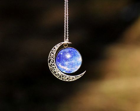 the most beautiful necklace i've seen Half Moon Necklace, Blue Core, Moon Necklace Silver, Necklace Moon, Charm Necklace Silver, Silver Moon, Moon Necklace, Bib Necklace, Pretty Jewellery