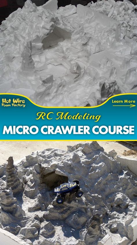 Dan Carmichael constructed this remote crawler rock course out of layers of foam sheets with a realistic rocky texture. The course measures 40"x40"x15" and weighs 14lbs. #rccars #rccrawlers #rchobby #rccrawlercourse #rcmodel Rc Rock Crawler Track, Rc Rock Crawler Course, Rc Crawler Course, Crawler Course, Micro Rc, Foam Factory, Rc Track, Rc Rock Crawler, Rc Hobbies