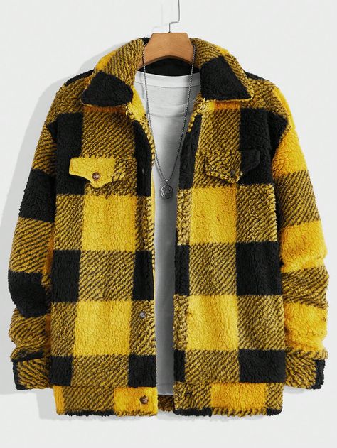 Yellow Flannel Outfit Men, Flannel Jacket Outfit, Jacket Outfit Men, Yellow Flannel, Winter Outfits Men, Flannel Jacket, Teddy Jacket, Cozy Knits, Men Winter