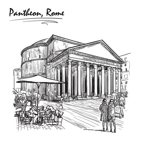 Pantheon Sketch, Rome Pantheon, White Bg, Architecture Sketches, Abstract Pencil Drawings, Architecture Drawing Sketchbooks, Urban Design Concept, Love At First Bite, Perspective Drawing Architecture