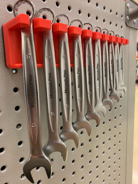 All your wrenches conveniently stored at arms reach Wrench Holder, Wrench Organizer, Tool Holders, Tool Board, Park Tool, Garage Shed, Tool Organizers, Adjustable Wrench, Tool Chest