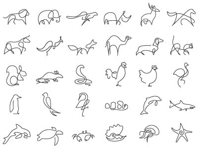 One Line Animals Icons by Waqar Naik on Dribbble 1 Line Art Easy, Animal Lineart, Line Art Easy, Animal Icon Design, 1 Line Art, Line Animals, Animals Icon, One Line Animals, Animal Line Drawings