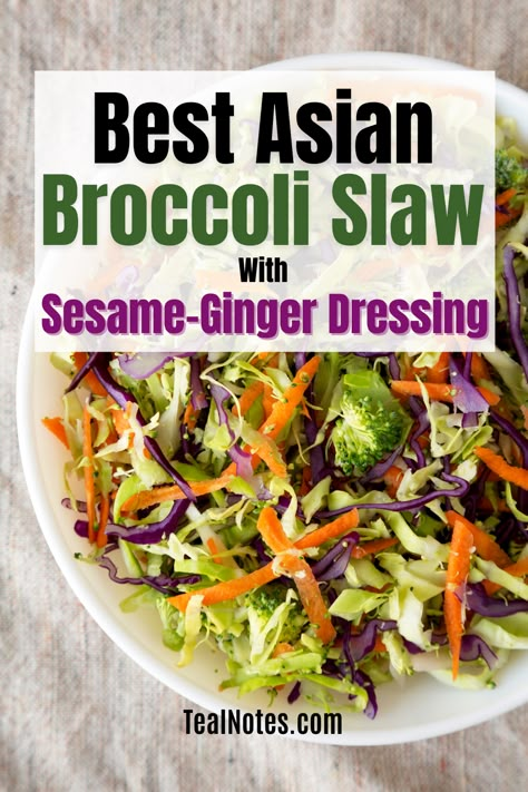 Looking for a healthy and flavorful side dish? Try this Best Asian Broccoli Slaw with Sesame-Ginger Dressing! Packed with nutrients and flavor, this low carb recipe is a must-try. Taste this delicious broccoli slaw salad with a tangy sesame-ginger dressing for a satisfying and crunchy dish. Perfect for any meal or as a side for your favorite protein. Say goodbye to boring salads with this Asian-inspired broccoli slaw recipe! Get your FREE meal prep plan today for a more organized meal prepping! Broccoli Slaw Dressing, Asian Broccoli Slaw, Ginger Broccoli, Broccoli Slaw Salad, Broccoli Slaw Recipes, Asian Broccoli, Vegan Low Carb, Sesame Ginger Dressing, Healthy Asian