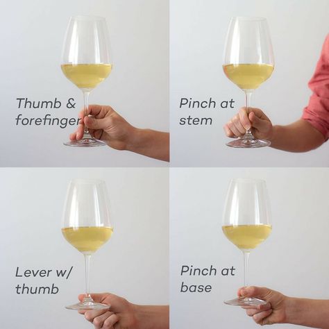 Hold the stem between your thumb and first two fingers. Pinch the stem of the wine glass between your thumb, index finger, and middle finger. Dinning Etiquette, Table Setting Etiquette, Wine Etiquette, Social Etiquette, Wine Basics, Table Etiquette, Wine Folly, Wine Knowledge, Dining Etiquette