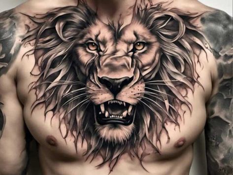 Lion Wings Tattoo, Japanese Lion, Chest Tattoo Girl, Lion Chest Tattoo, Lion With Wings, Penguin Tattoo, Tattoo Lion, Tattoo Chest, Native American Tattoo