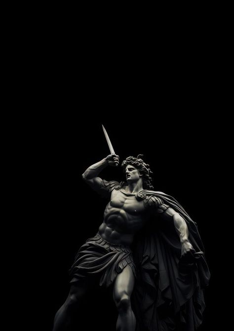 An ancient greek aesthetic sculpture of greek god motion statue black.  | premium image by rawpixel.com / Pitcha Benrohman Greek God Statues Aesthetic, Greek Warrior Aesthetic, Ancient Greek Statues Aesthetic, Ancient Statues Greek Gods, Greek Sculpture Aesthetic Dark, Greek Mythology Hades Statue, Greek Mythology Statue, Greek Warrior, Greek Style