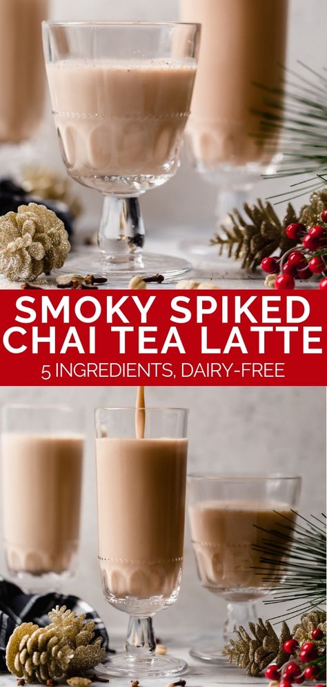 Sparkling Chai Christmas Punch, Spiked Chai Tea, Chai Tea Cocktail Recipes, Chai Tea Cocktail, Chai Tea Recipes, Hot Chai Tea, Spiked Tea, Easy Dinner Desserts, Alcoholic Recipes