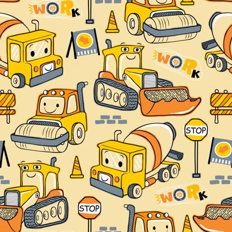 Seamless pattern of construction vehicle... | Premium Vector #Freepik #vector #background Construction Wallpaper Backgrounds, Construction Wallpaper, 2nd Birthday Party For Boys, Flower Background Design, Construction Signs, Construction Trucks, Halftone Pattern, Construction Vehicle, Mandala Design Pattern