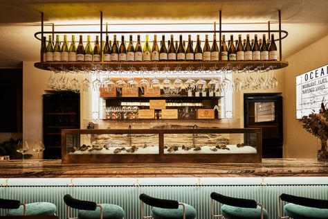 Oyster and Champagne bar opens in Melbourne’s CBD - hospitality | Magazine Best Oysters, Speakeasy Bar, Crazy Paving, Champagne Bar, Melbourne Cbd, Oyster Bar, Wine Display, Wine Store, Flute Glass