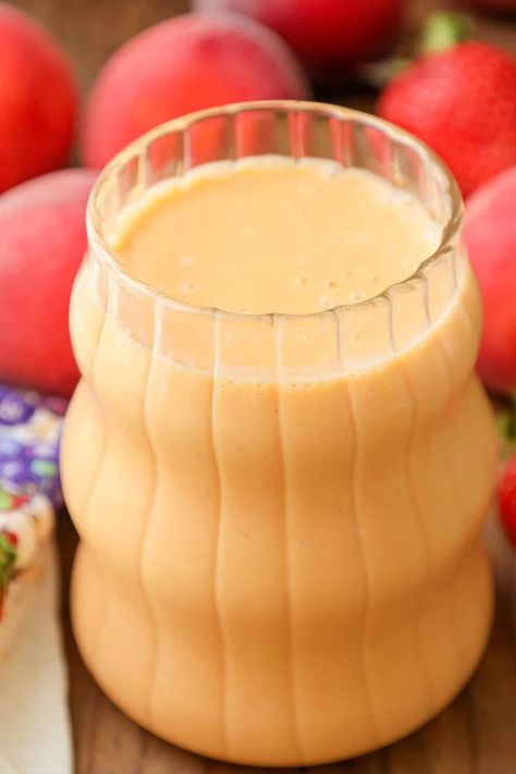 Strawberry Peach Smoothie Recipe Strawberry Peach Smoothie, Peach Smoothie Recipes, Peach Smoothie, Vitamin Packs, Protein Shake Recipes, Strawberry Smoothie, Smoothie Recipe, Strawberry Recipes, Lactose Free