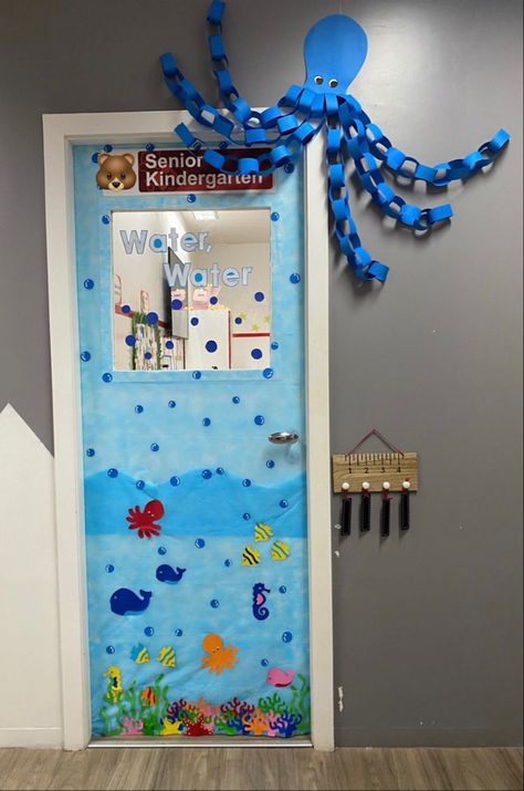 Sea Animals Classroom Decor, Water Decorations Classroom, Classroom Door Sea Theme, Sea Themed Classroom Door, Underwater Door Decorations, Water Classroom Theme, Sea Door Decorations Classroom, Ocean Theme Classroom Decorations Ideas, Ocean Door Decorations Classroom