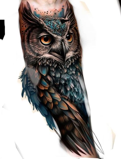 Bae Tattoo, Owl Forearm Tattoo, Realistic Owl Tattoo, Halo Tattoo, Owl Tattoo Drawings, Animal Tattoos For Women, Shoulder Sleeve Tattoos, Hawk Tattoo, Finger Tattoo For Women