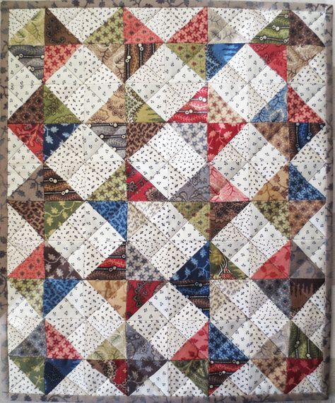 Barbara Brackman's MATERIAL CULTURE, Kindred Quilts, Tabitha, made with Metropolitan Fair fabric by Barbara Brackman Quilting Triangles, Barbara Brackman Quilts, Inspirational Quilts, Mini Quilt Patterns, Primitive Quilts, Homemade Quilts, Half Square Triangle Quilts, Lap Quilts, Miniature Quilts