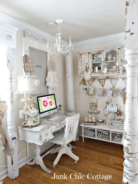 Make it Pretty Monday - Week 100 - The Dedicated House Chic Office Space, Junk Chic Cottage, Muebles Shabby Chic, Shabby Chic Office, Estilo Shabby Chic, Country Chic Cottage, White Desk, Shabby Chic Bedrooms, Chic Office