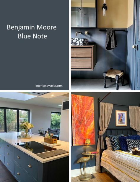 Benjamin Moore Blue Note - Interiors By Color Polo Blue Benjamin Moore Cabinets, Blue Note Benjamin Moore Cabinets, Benjamin Moore Blue Colors, Benjamin Moore Polaris Blue, Benjamin Moore Midnight Blue, Blue Note Benjamin Moore, Benjamin Moore Blue Note, Benjamin Moore Paint Colors Blue, Dark Blue Paint Color