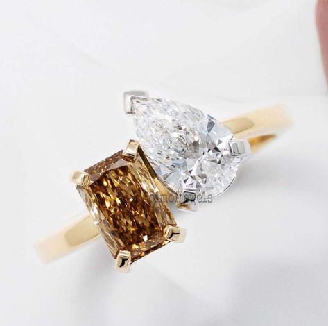 Radiant Cut Diamond Ring, Fancy Diamond Ring, Champagne Diamond Rings, Radiant Cut Diamond, Amber Ring, Ring Ideas, Fancy Diamonds, Uncut Diamond, Radiant Cut