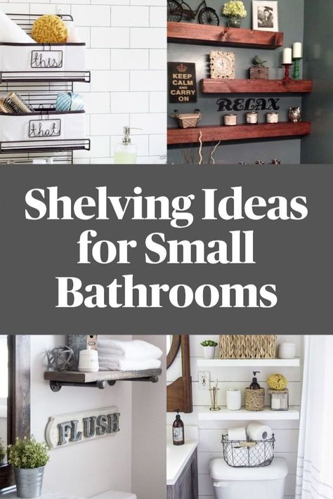 Bathroom Shelves - Beautiful and Easy DIY Bathroom Space Saver Shelving Ideas #guest #bathroom #paint #ideas #guestbathroompaintideas Small Bathroom Shelf Ideas For Creative Bathroom Storage On a Budget – Let’s take a look at some beautiful and easy bathroom shelves ideas! Shelving Ideas For Small Bathrooms, Easy Diy Shelving, Diy Shelving Ideas, Bathroom Shelving Ideas, Ideas For A Small Bathroom, Small Rustic Bathroom, Built In Wall Shelves, Small Half Bathroom, Small Bathroom Shelves