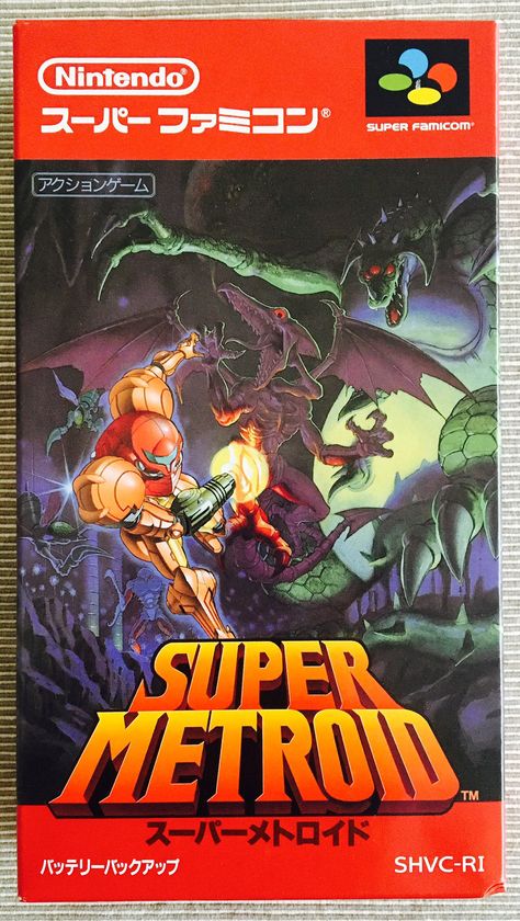 My recently purchased copy of the Japanese version of Super Metroid, which has considerably nicer box art compared to the Western releases. (Photo credit: Ollie Barder) Super Nintendo Games, Metroid Samus, Super Metroid, Retro Gaming Art, Samus Aran, Retro Video, Video Games Nintendo, Classic Video Games, Nintendo Game