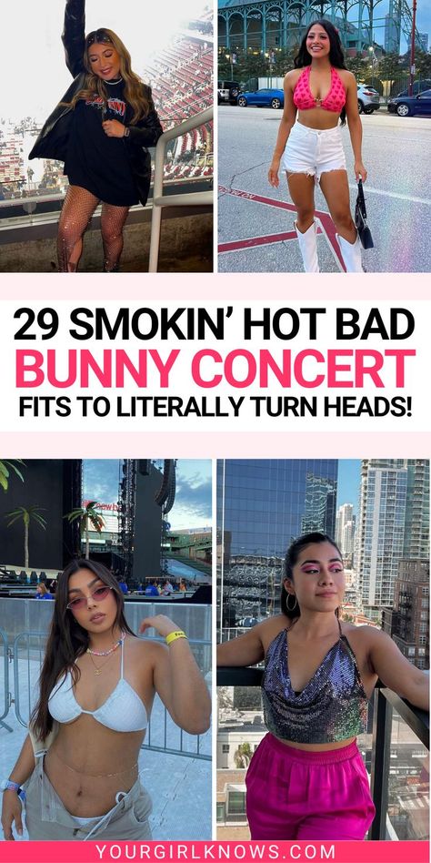 Looking for the perfect outfit to rock at the next Bad Bunny concert? Check out these 29 HOT concert outfits that will turn heads and keep you dancing all night long! From trendy streetwear to bold and vibrant looks, we've got you covered. Don't miss out on the chance to be the ultimate showstopper. Get inspired and start planning your outfit now! Hot Bad Bunny, Bad Bunny Concert Outfits, Concert Outfit Bad Bunny, Hot Concert Outfits, Bad Bunny Concert, Concert Outfit Plus Size, Bad Bunny Concert Outfit, Concert Outfit Winter, Salsa Classes