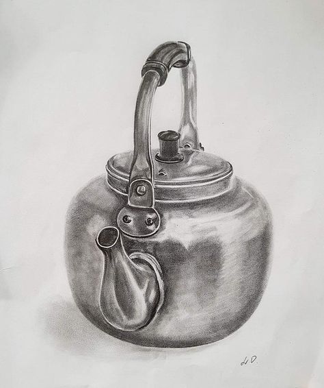 Teapot Drawing, Pencil Artists, Still Life Sketch, Pencil Drawing Ideas, Metal Drawing, Shading Drawing, Beauty Drawings, Pencil Sketch Drawing, Observational Drawing