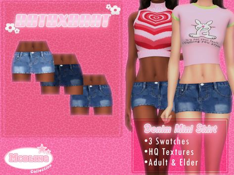 Y2k Mini Skirt Outfit, Denim Mini Skirt Y2k, Mini Skirt Outfit, Y2k Mini Skirt, Mini Denim Skirt, Jennifer's Body, Heart Hoodie, Soft Cardigan, Sims 4 Clothing