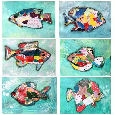 Fish Collage, Vine Charcoal, Blog Art, Elementary Art Projects, Fish Drawings, Art Camp, Kindergarten Art, Art Lesson Ideas, Art Making