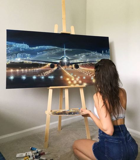 Airplane Paintings On Canvas, Giant Canvas Painting Ideas, Nature Canvas Painting, Airplane Painting, Canvas Painting Ideas For Beginners, Fall Canvas Painting, Painting Ideas For Beginners, Christmas Paintings On Canvas, Canvas For Beginners