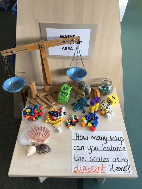 Provocation Table, Inquiry Based Learning Kindergarten, Kindergarten Provocations, Reception Maths, Play Based Classroom, Maths Eyfs, Measurement Kindergarten, Maths Investigations, Walker Learning