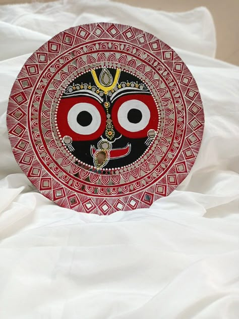 Hand-painted on MDF board with acrylic color and mirrors . Secured with varnish . DM to buy this beautiful piece of art 🎨. Lord Jagannath Lippan Art, Jagannath Ji Lippan Art, Jagannath Ji Painting, Jagannath Lippan Art, Jai Jagganath, Jagannath Painting, Alpona Art, Lippon Art, Lipan Art