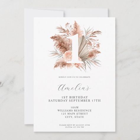 Elegant Minimalist Boho Floral 1st Birthday Invitation Floral 1st Birthday, 1st Birthday Invitation, 1st Birthday Invitations, Kids Nursery Decor, Free Birthday Invitations, Free Birthday Invitation Templates, Kids Stationery, Hair Accessories Jewelry, Free Birthday Stuff