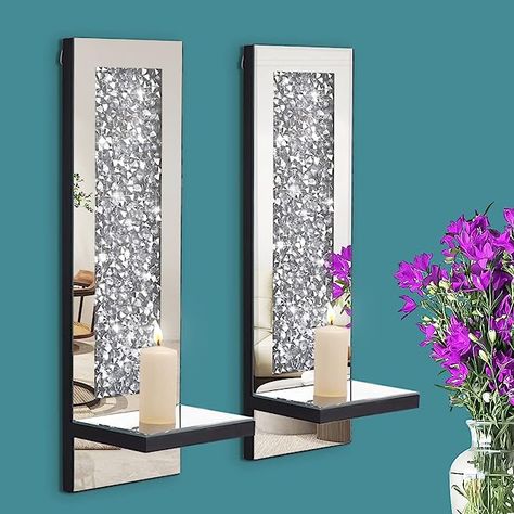 Amazon.com: Pibeyer Crushed Diamond Wall Candle Holder, Crystal Mirrored Candle Sconces with Acrylic Diamond，Silver Home Décor : Home & Kitchen Wall Candle Holder, Candle Holders Wall Decor, Wall Candle, Crushed Diamonds, Silver Wall, Diamond Wall, Diamond Mirror, Mirrored Wall, Silver Walls