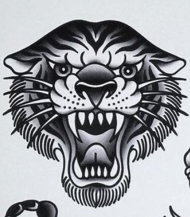 Traditional Tattoo Black And Grey, Traditional Tiger Tattoo, Tiger Face Tattoo, Tiger Head Tattoo, Traditional Tattoo Stencils, Big Cat Tattoo, Traditional Black Tattoo, Traditional Tattoo Old School, Traditional Tattoo Inspiration