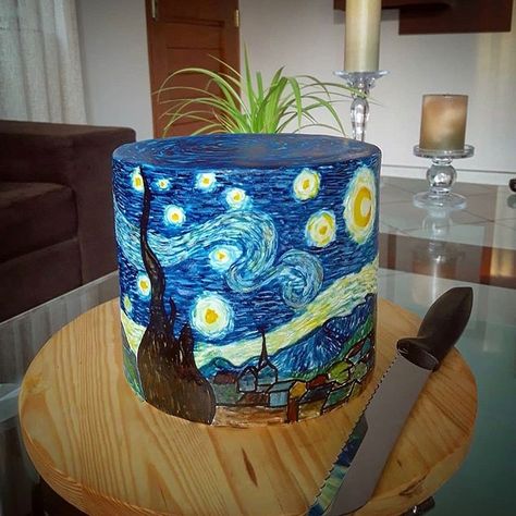 All Van Gogh👂🏼’s Instagram profile post: “Delicious 😋💙 presents by @_paoeliza  #vangogh #starrynight #vangoghmuseum #artwork #creativearts #vincentvangogh #vangoghlover #allvangogh…” Bolo Van Gogh, Van Gogh Cake, Gogh Cake, Pastel Vans, Vangogh Starrynight, Van Gogh Tattoo, Van Gogh Sunflowers, Christmas Gel Nails, Artsy Pictures