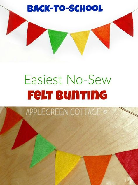 How to make an easy no-sew felt bunting. A great family crafting activity and a… No Sew Bunting, Bunting Tutorial, Sew Felt, Felt Bunting, Bunting Diy, Heart Diy, Wool Felting, Popular Crafts, Painting Activities