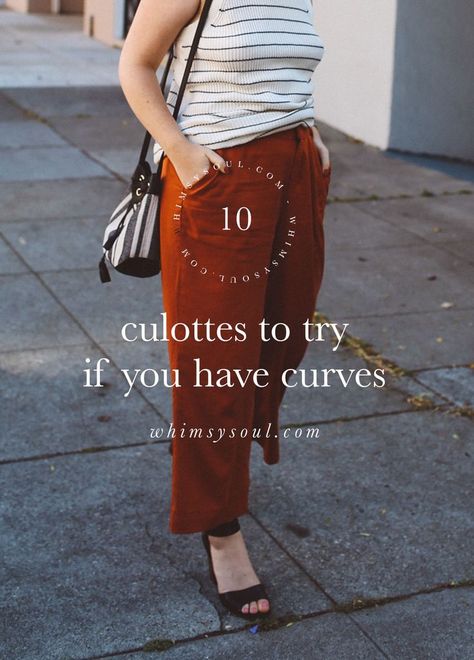 Culottes Outfit Summer, Pants For Curvy Women, Plus Size Culottes, How To Wear Culottes, How To Style Culottes, Culottes Outfit, Shirred Dress, Trendy Swimwear, Loose Fit Jeans